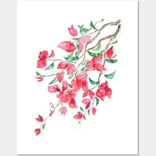 Reddish Pink Bougainvillea flower watercolor 2020 Posters and Art